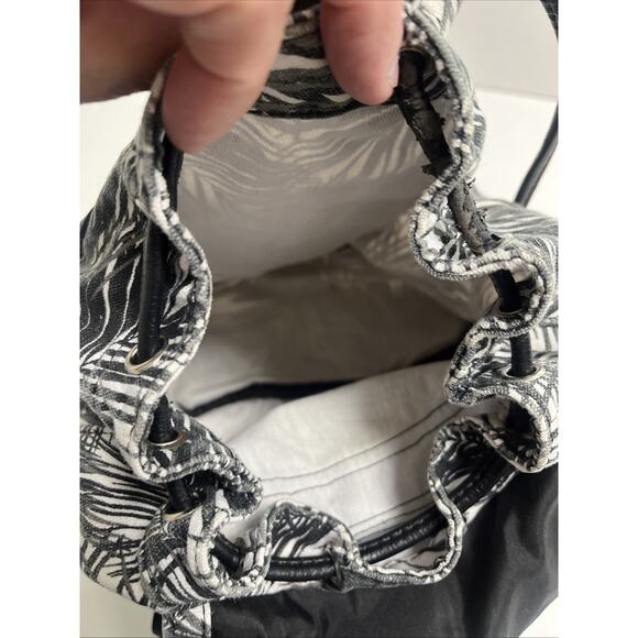 PINK Backpack purse leather and cloth Palm‎ pattern size 13 x 10 - Picture 4 of 6